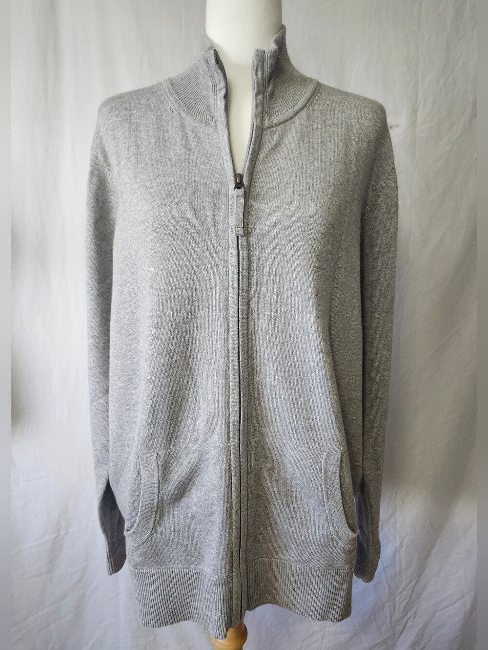Denver Hayes Light Gray Full-Zip Sweater Jacket